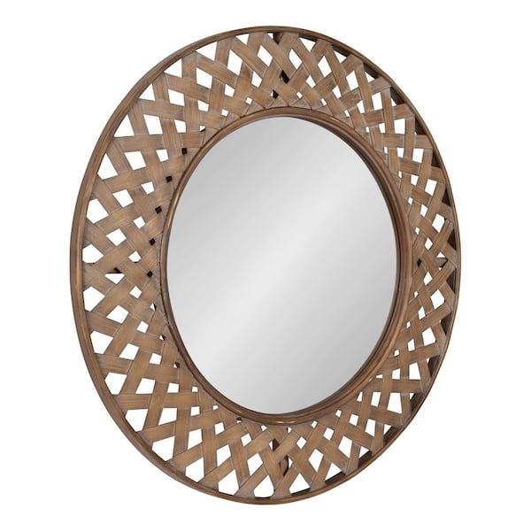 Kate and Laurel Nubury 28.00 in. W x 28.00 in. H Wood Natural Round Framed Decorative Mirror
