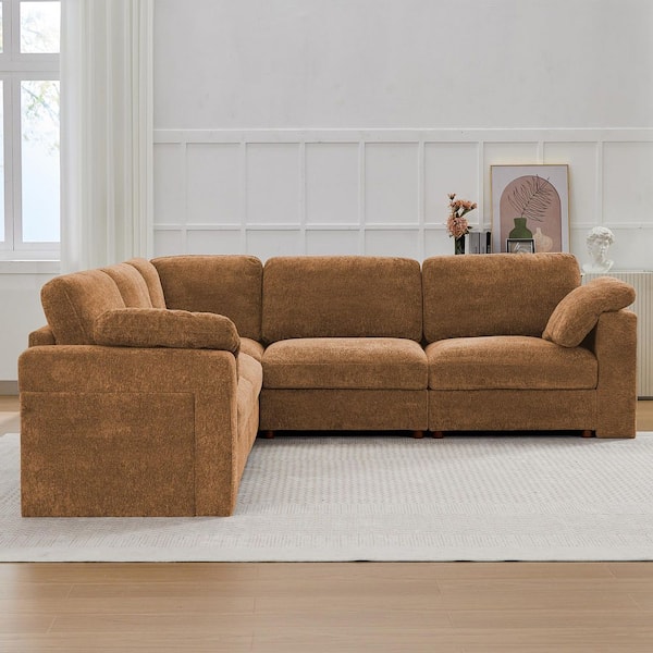 Seafuloy 121 in. Straight Arm 5-Piece Chenille Oversized Modular
