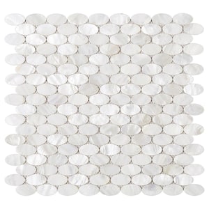 Mother of Pearl White 11.23 in. x 11.82 Geometric Glossy Natural Seashell Mosaic Tile Sample