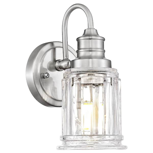 4.7 in. 1 Light Brushed Nickel Vanity Light with Clear Glass Shade