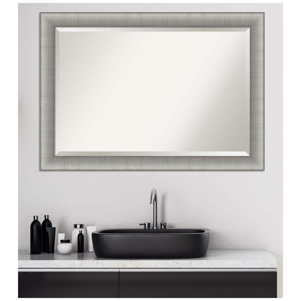 Elegant Brushed Pewter Rectangular Bathroom Vanity Mirror