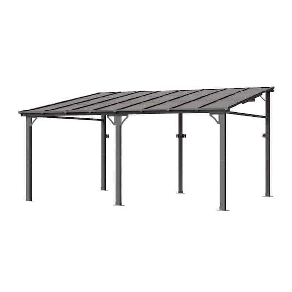 16 ft. x 12 ft. Wall-Mounted Sloped Roof Hardtop Gazebo with Polycarbonate Panels in Black