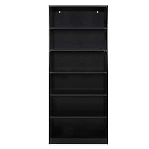 80 in. x 32.3 in. L x 13.2 in. W x 80 in. H Black 6-Shelf Wood Bookcase with Adjustable Shelves