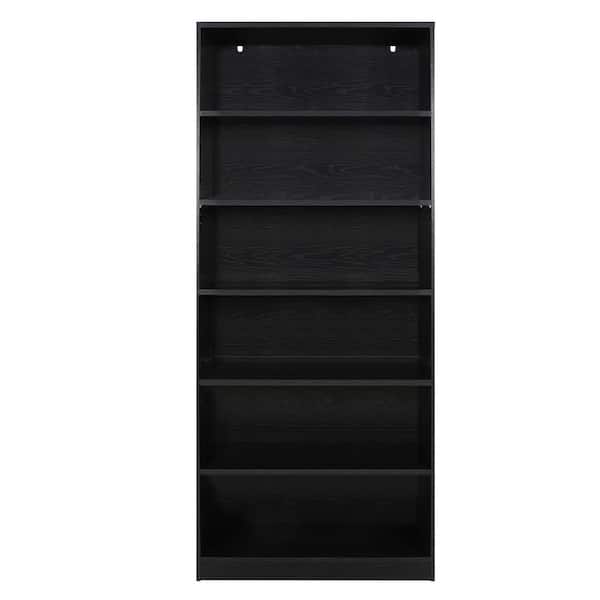 VEIKOUS 80 in. x 32.3 in. L x 13.2 in. W x 80 in. H Black 6-Shelf Wood Bookcase with Adjustable Shelves
