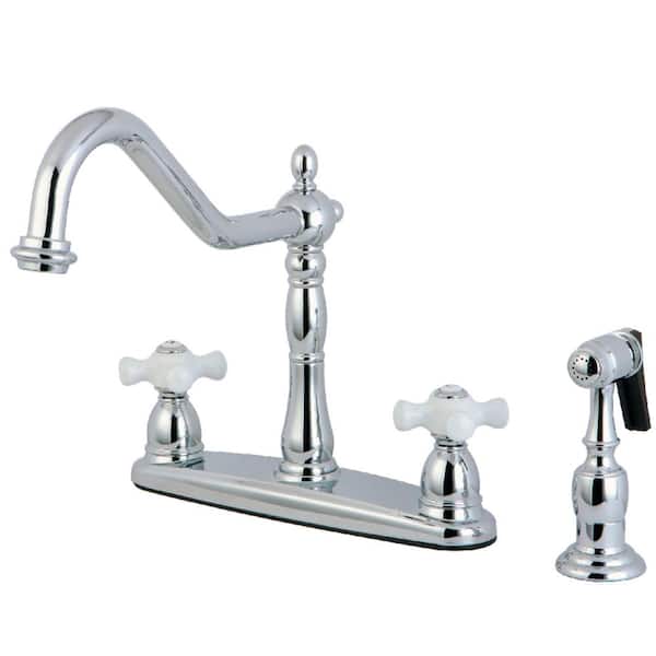 Kingston Brass Heritage 2-Handle Standard Kitchen Faucet with Side Sprayer in Polished Chrome