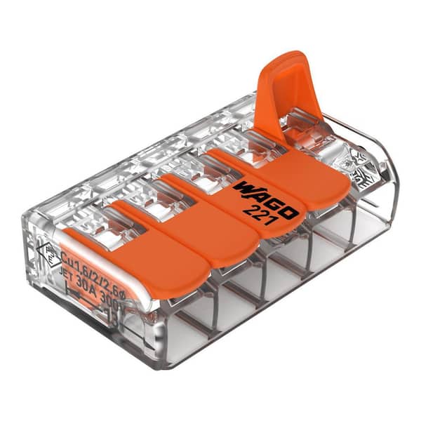 221 Series Lever-Nuts 5-Conductor Wire Splicing Connector, 20-10 AWG. (50-Piece)