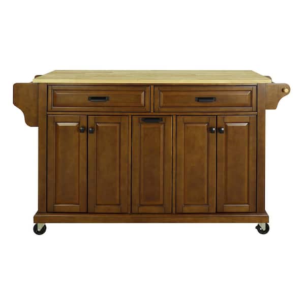 FUNKOL Mahogany Cambridge Natural Wood Top 18.1 in. Kitchen Island with Storage