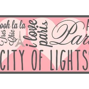 Pink, Silver, Grey, Peach City of Lights Prepasted Wallpaper Border