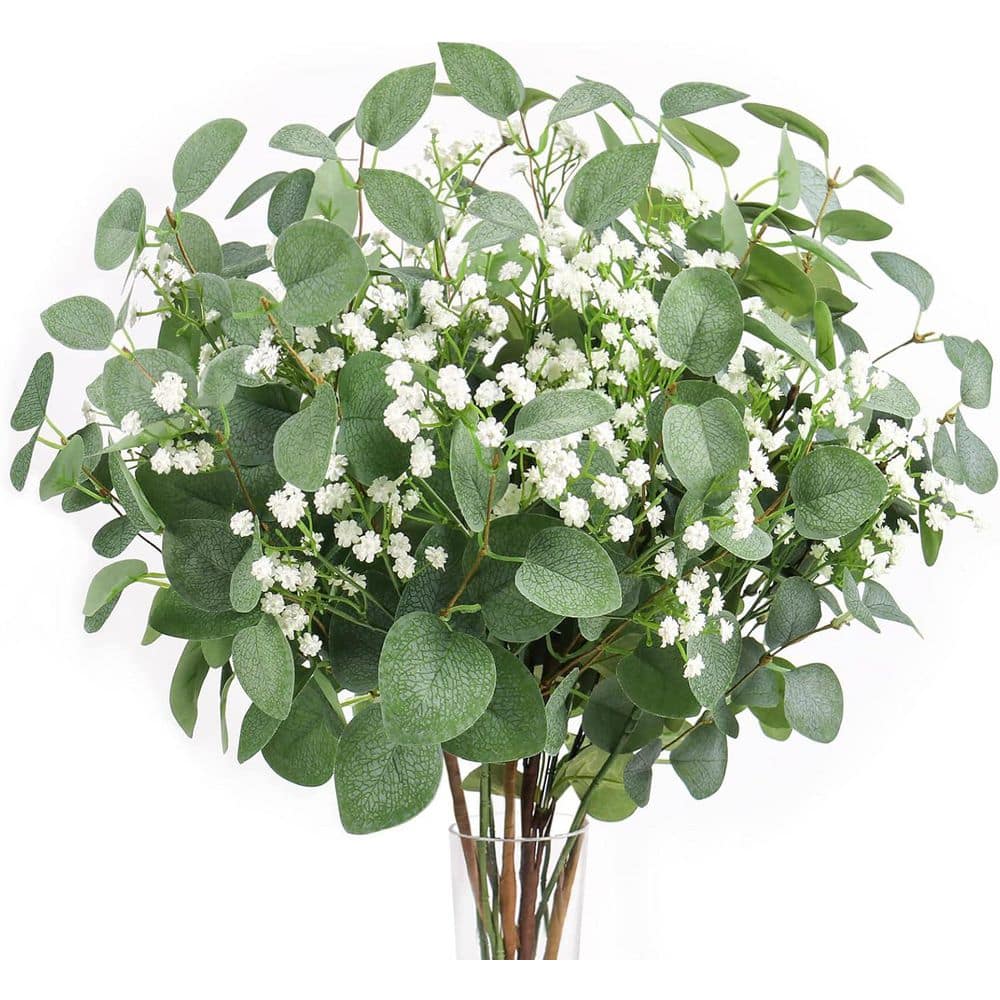 24 in. Green Artificial Eucalyptus Stem, 5-Pieces Eucalyptus Stems and 6-Pi