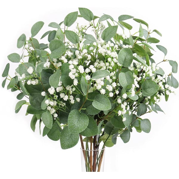 Unbranded 24 in. Green Artificial Eucalyptus Stem, 5-Pieces Eucalyptus Stems and 6-Pieces Babys Breath