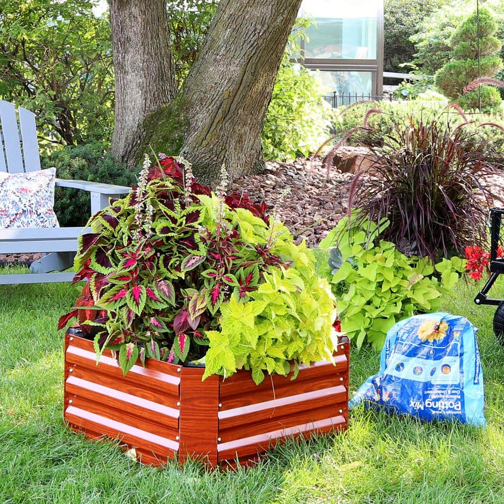 24" Square Brown Woodgrain Galvanized Steel Raised Garden Bed