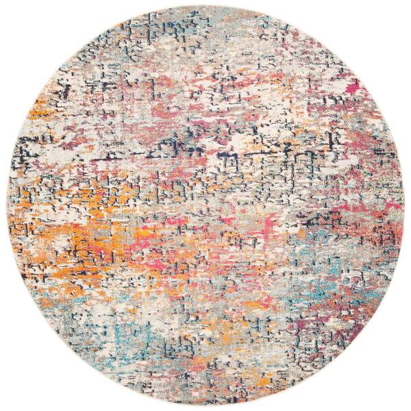 SAFAVIEH Madison Gray/Pink 11 ft. x 11 ft. Abstract Gradient Round Area Rug