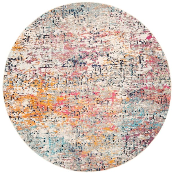 SAFAVIEH Madison Grey/Pink 11 ft. x 11 ft. Abstract Gradient Round Area Rug