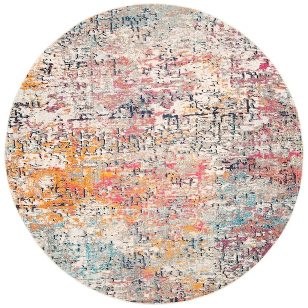 SAFAVIEH Madison Grey/Pink 8 ft. x 8 ft. Abstract Gradient Round Area Rug
