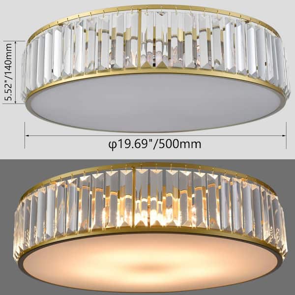 CLAXY 19.69 in. 5-Light Fixture Gold Finish Modern Flush Mount with Crystal Shade 1-Pack TY-B7242-5CU-J