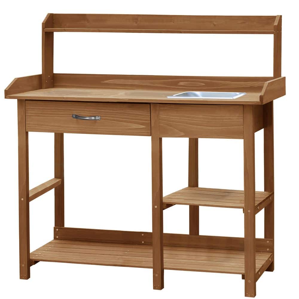 VEIKOUS Yellow Cedar Wood Garden Potting Bench Table with Removable ...