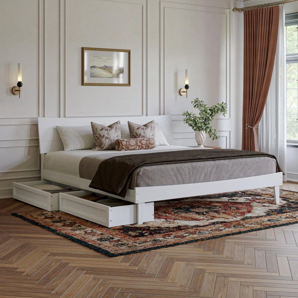Phoenix White Wood Frame King Platform Bed with Storage Drawers price history on PriceWatchPro
