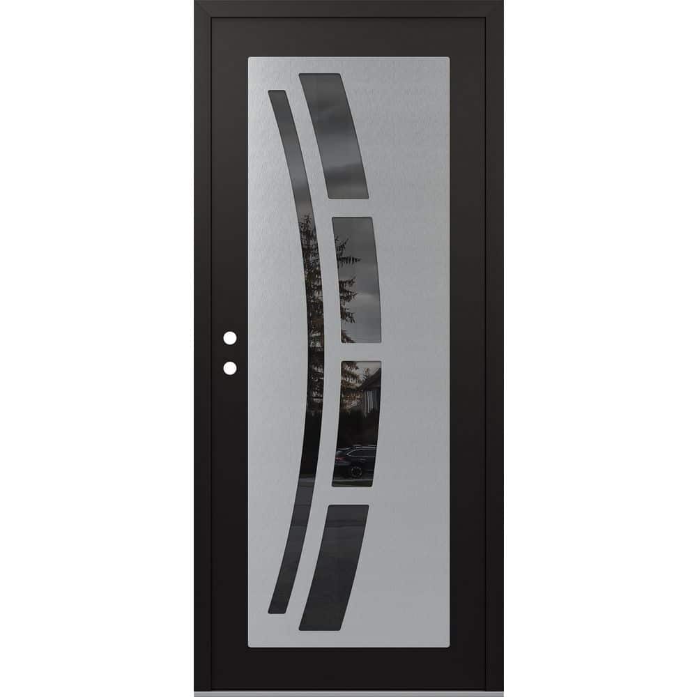 C12 36 in. x 80 in. Silver P Right-Hand/Inswing Mirrored Glass Black/Black Steel Prehung Front Door price history on PriceWatchPro