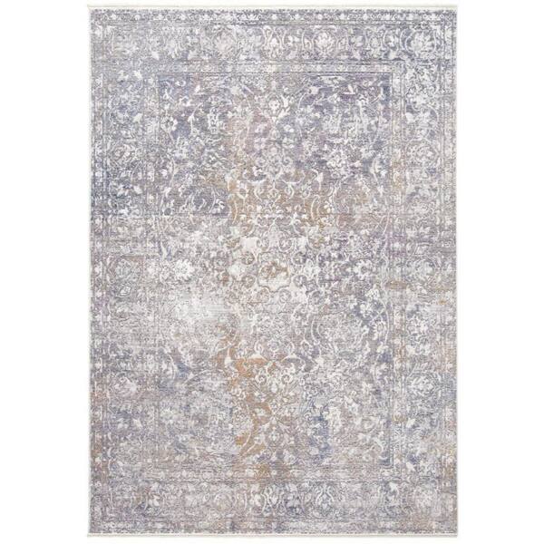 HomeRoots 2 ft. x 3 ft. Gray, Orange Abstract Area Rug