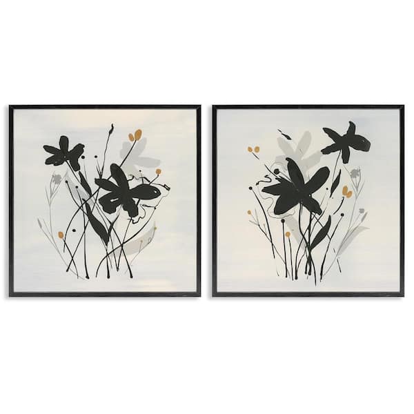 Contemporary Floral Sprigs by Susan Jill 2 Pieces Black Framed Nature Giclee Art Print 12 in. x 12 in.