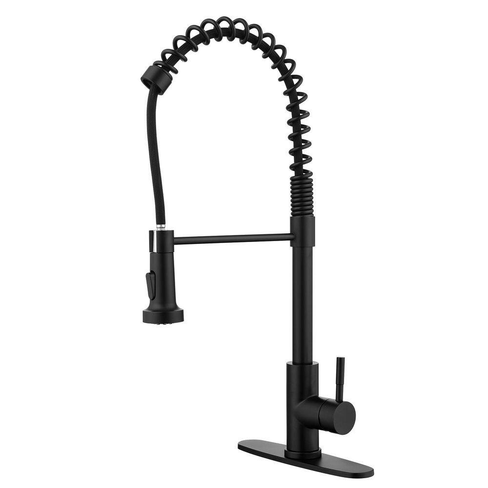 Stainless Steel Single Handle Pull Down Sprayer Kitchen Faucet in Matte Bla