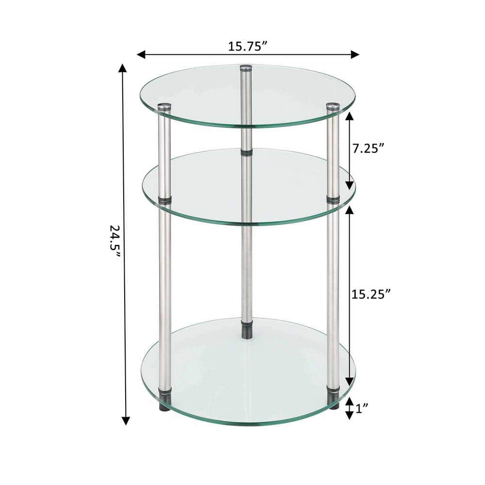 Elegant 16'' Round Metal and Glass 3-Tier Accent Table