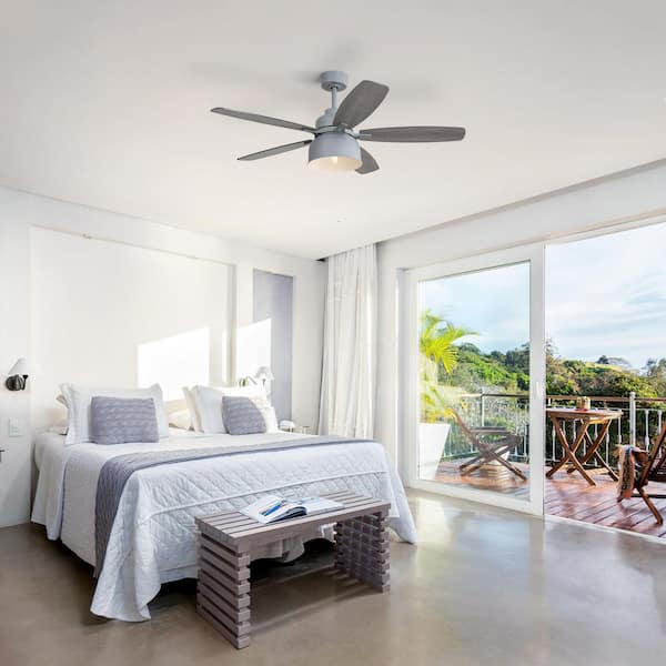 52 in. Indoor/Outdoor Farmhouse Downrod Gray and Brown Standard Ceiling Fan with E26 Light Bulb and Remote