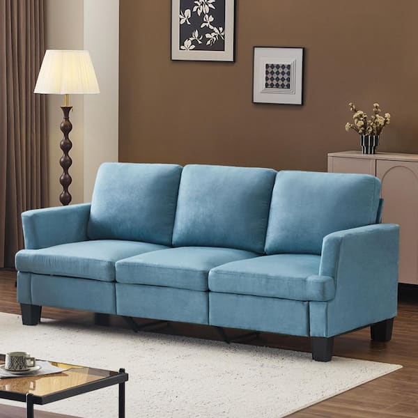 Winado 83.46 in Wide Flared Arm Suede Contemporary T-Seat Bag Straight Rectangle Sofa in. Gray-Blue