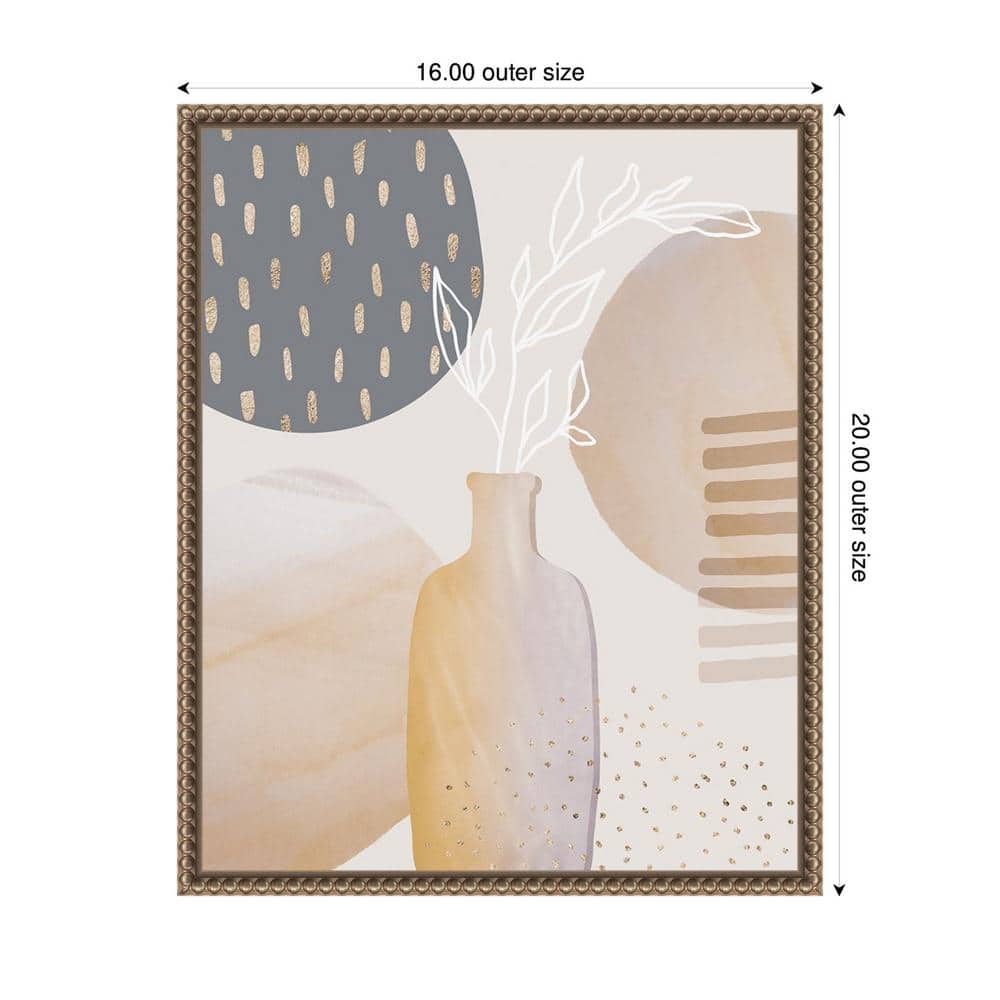 Mid-Century Floral II Beige and Gray Canvas Print with Bronze Frame