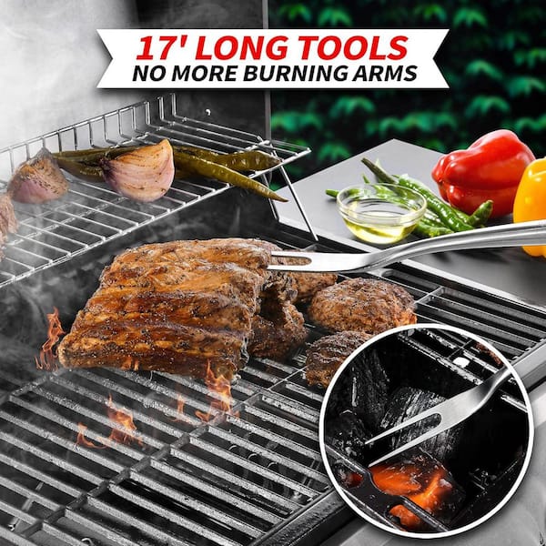 Anqtovp Rosewood Finish BBQ Grilling Tool Set Heavy-Duty Stainless