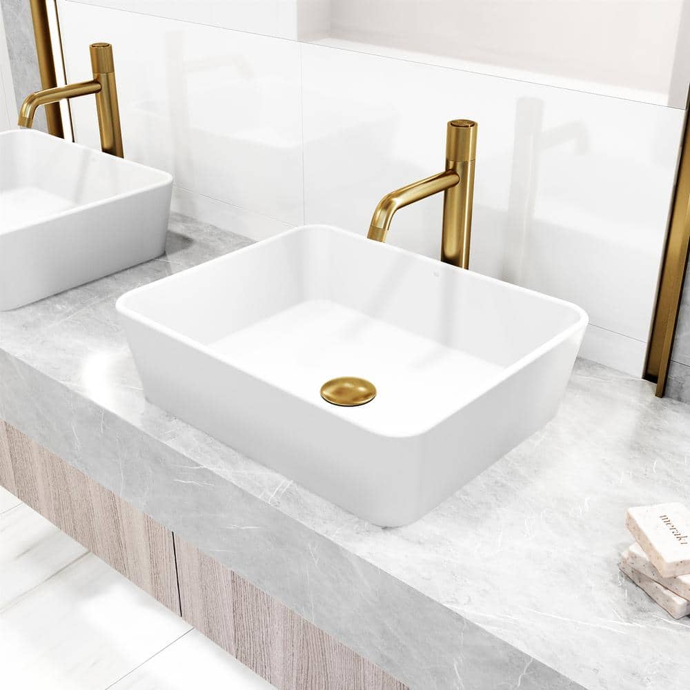 Matte Brushed Gold Single-Hole Bathroom Vessel Faucet