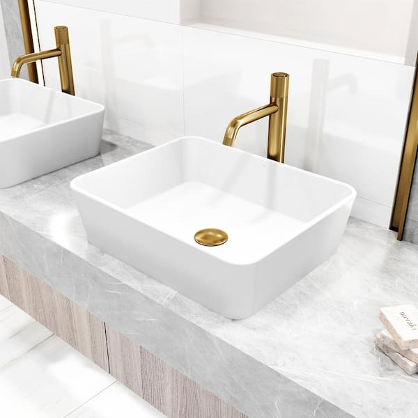 Apollo Button Operated Single-Hole Bathroom Vessel Faucet in Matte Brushed Gold