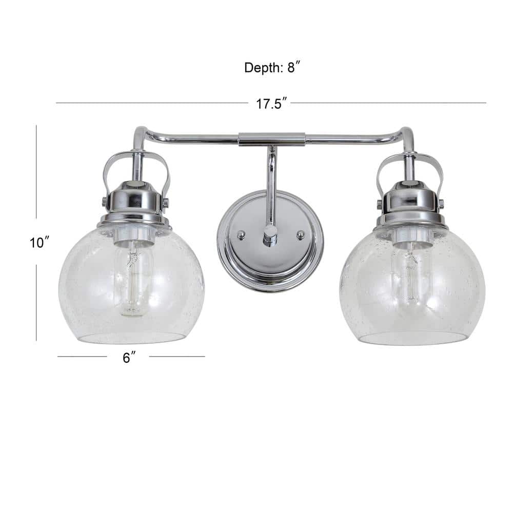 Shirley 17.5" Polished Chrome and Clear Glass 2-Light Vanity Sconce