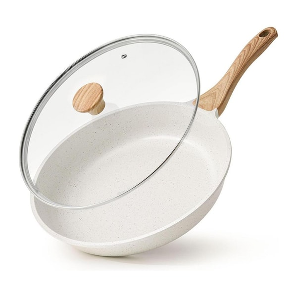 12.5 Inch Nonstick Ceramic Skillet with Lid, Cast Aluminum, Super Nonstick, Induction Compatible, 1 Piece