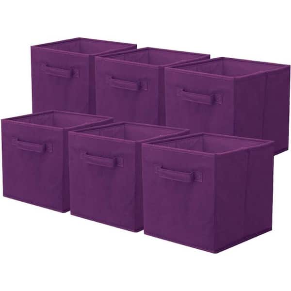11 in. H x 10.5 in. W x 10.5 in. D  Purple Fabric Collapsible Cube Storage Bin, Pack of 6