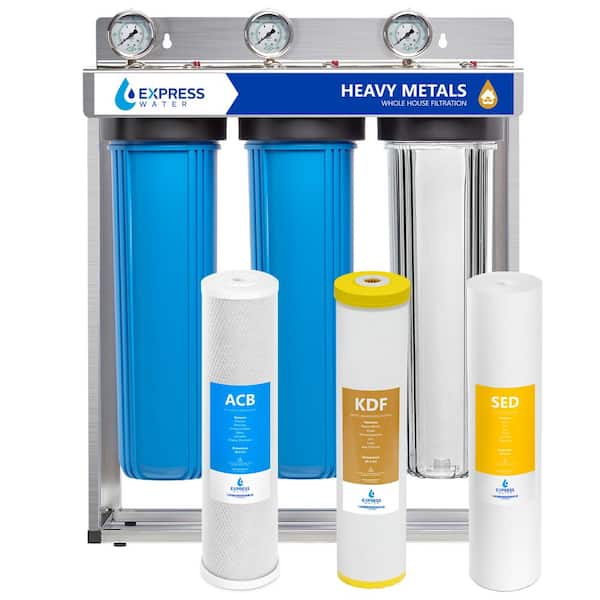 Express Water 3 Stage Whole House Water Filtration System - Sediment, KDF, Carbon - includes Pressure Gauges and more