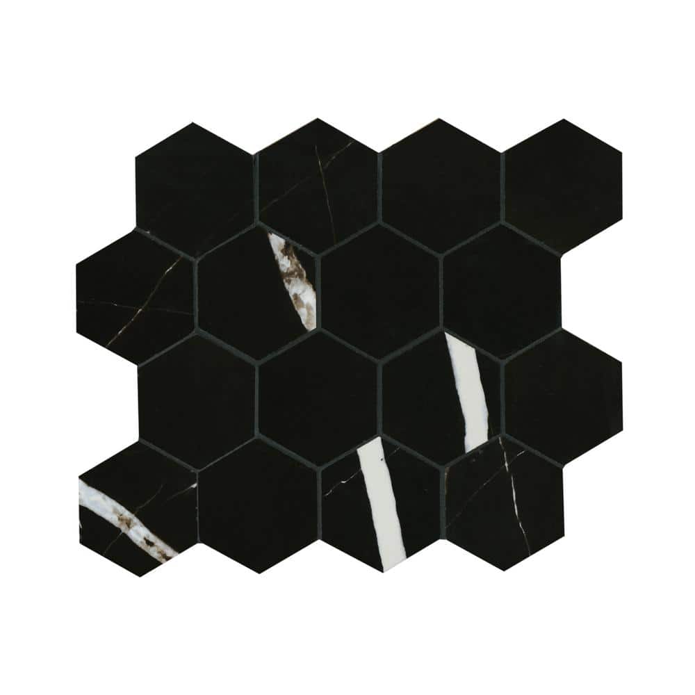 Take Home Tile Sample-Tavish Nero 3 in. x 3 in. Polished Porcelain Mesh-Mounted Mosaic Floor and Wall Tile price history on PriceWatchPro
