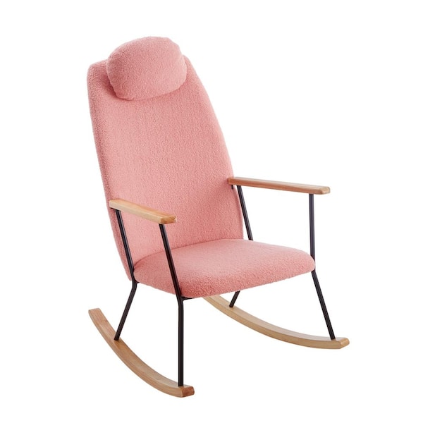 Tenleaf Metal Outdoor Rocking Chair with Pink Cushion, Adjustable Headrest Pillow