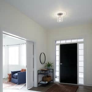 Winslow 8.5 in. 1-Light Brushed Nickel Hallway Contemporary Semi-Flush Mount Ceiling Light with Clear Seeded Glass