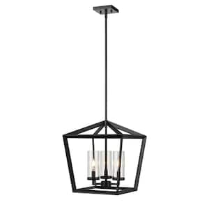 Colchester 100-Watt 3-Light Matte Black Shaded Pendant Light with Clear Glass Clear Glass Shade