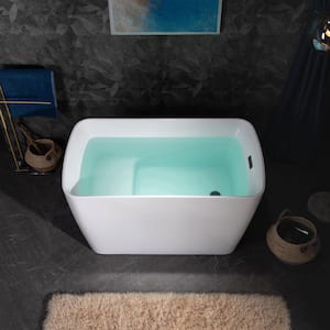 Cube 48 in. x 27.5 in. Acrylic Flat Bottom Soaking Bathtub with Reversible Drain in White with Matte Black