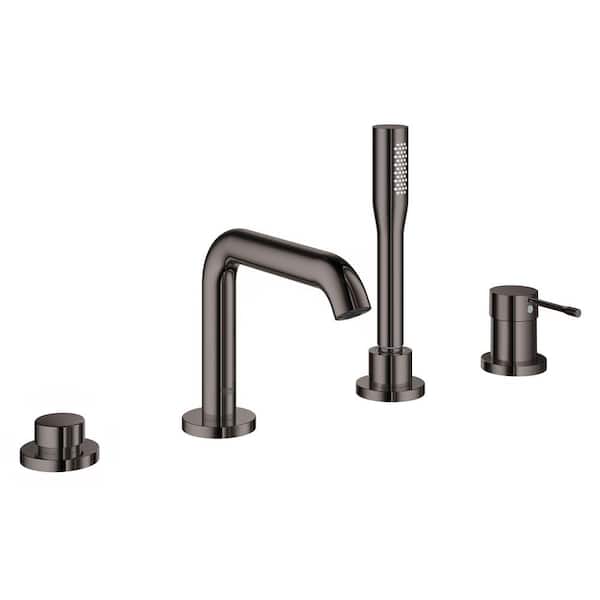 GROHE Essence 2-Handle Deck-Mount Roman Tub Faucet with Hand Shower in Hard Graphite