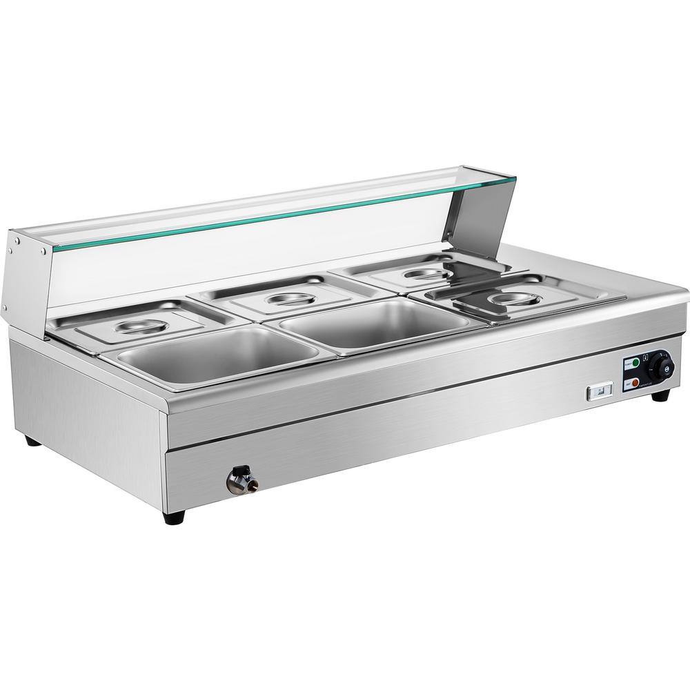 VEVOR 6 Pan x 1/2 GN Stainelss Steel Commercial Food Steam Table 6 in