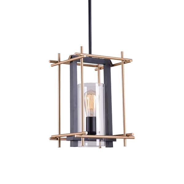 Warehouse of Tiffany Braum 44 in. 1-Light Indoor Black and Bronze Pendant Light with Light Kit