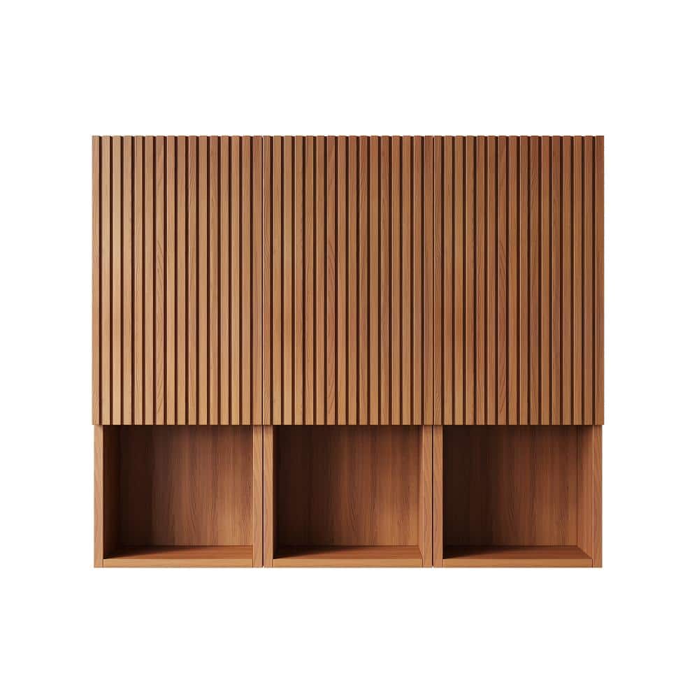 41.34 in. W x 11.81 in. D x 35.43 in. H Wall-Mounted Bathroom Cabinet in Brown Oak with Three Doors and Three Open shelf price history on PriceWatchPro