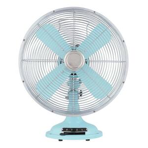 Aoibox 12 in. Retro 3 Fan Speeds Metal Desk Fan in Blue for 