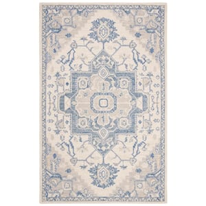 Micro-Loop Ivory/Blue 4 ft. x 6 ft. Floral Medallion Area Rug