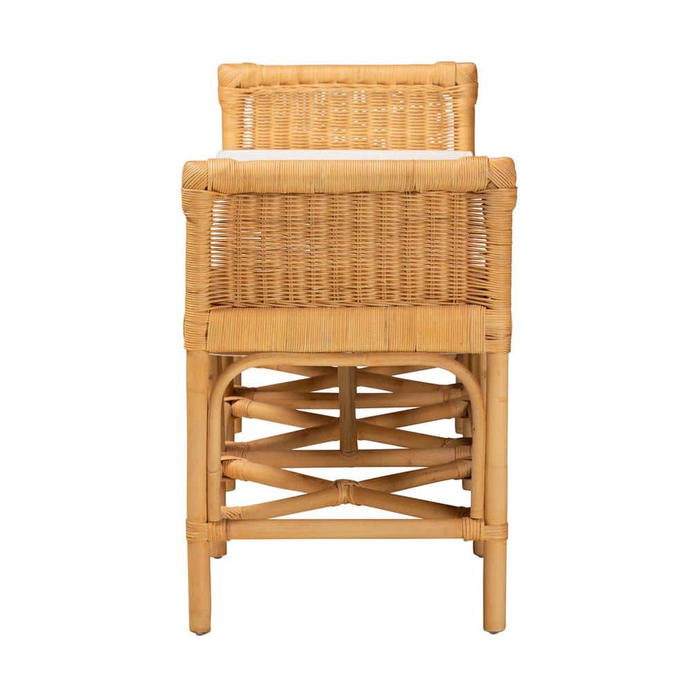 Nairi Natural Brown Rattan Bench with Storage and Cushion