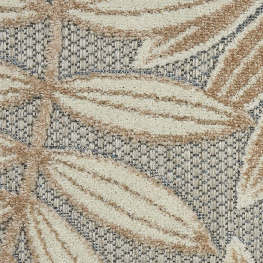 Aloha Natural & Ivory Leaf Design 32" x 4" Outdoor Area Rug