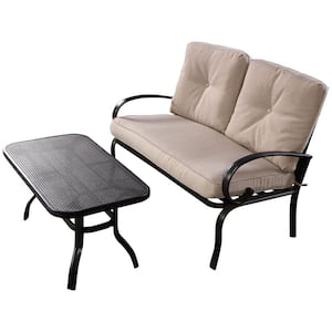 2-Piece Metal Patio Conversation Set , Outdoor Coffee Table Set with Beige Cushion